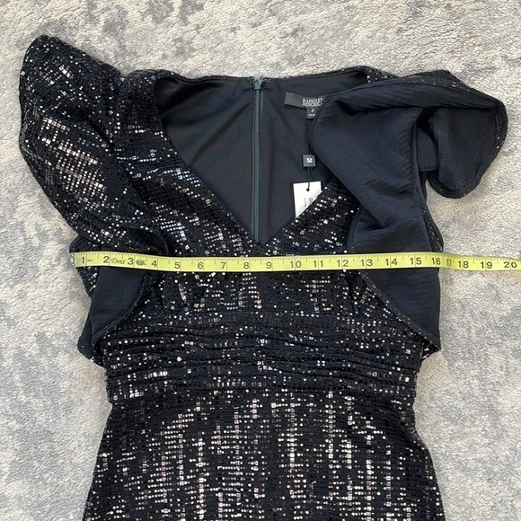 NWT Badgley Mischka Sequin Flutter Sleeve Sheath Dress Sparkle Party Black Sz 2 - Picture 12 of 17